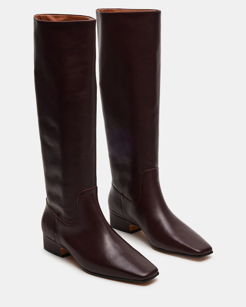 GWYNETH Brown/Red Leather Square Toe Boot | Women's Boots | Steve Madden (US)