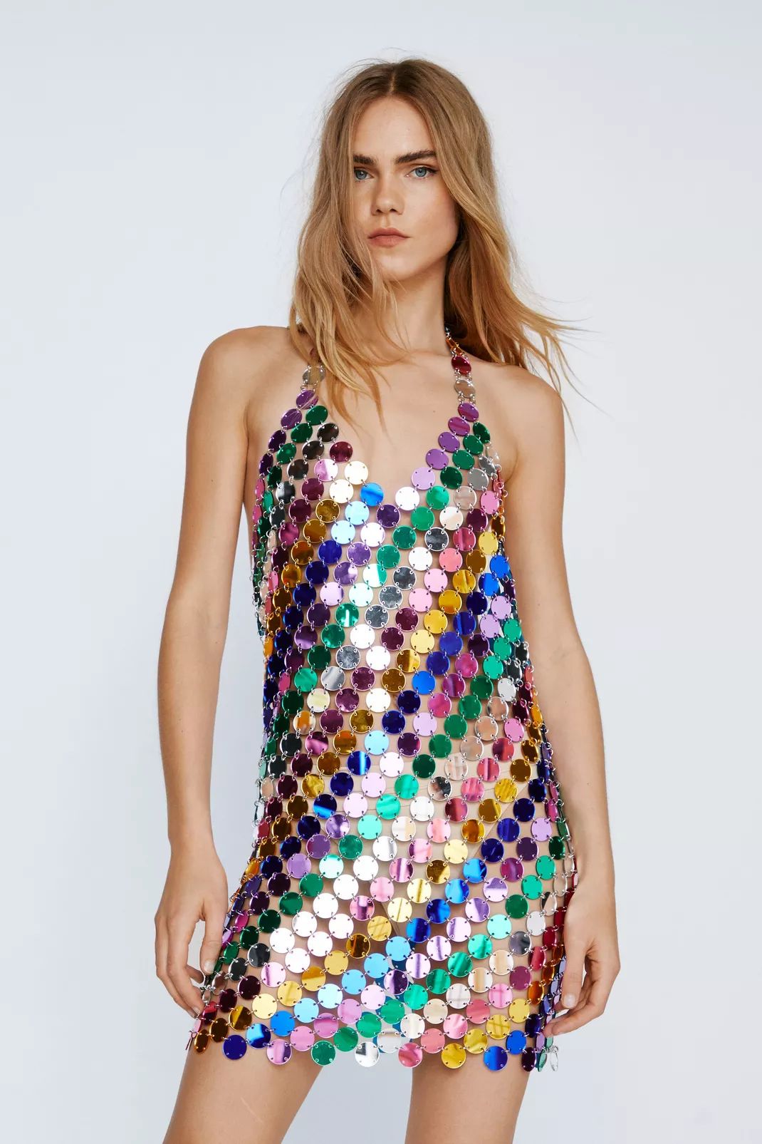 Multi Colored Disc Chainmail Mini Dress | Nasty Gal (US)