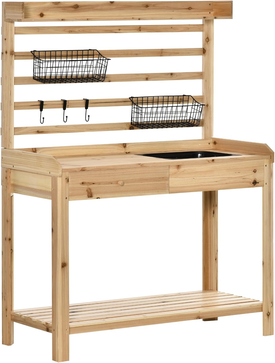Outsunny Potting Bench Table, Garden Work Bench, Workstation with Metal Sieve Screen, Removable S... | Amazon (US)