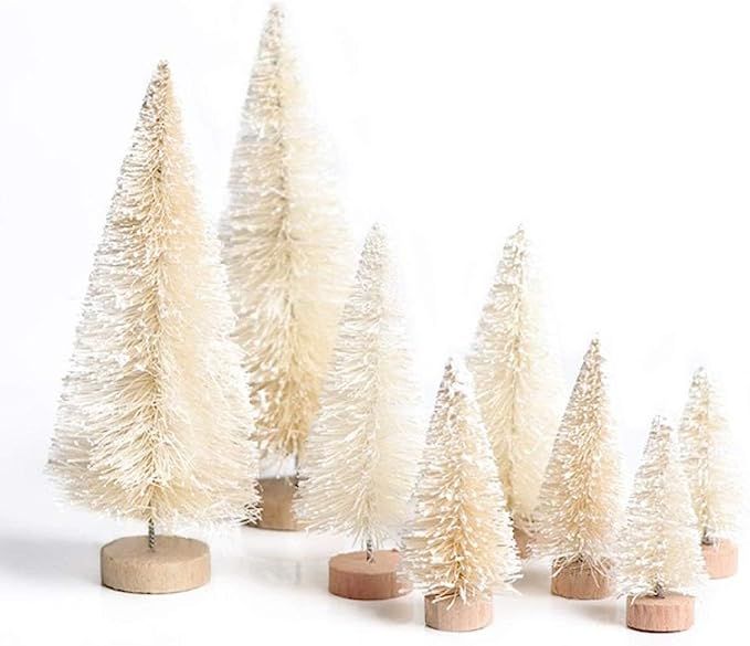 Yalulu 8Pcs Mini Sisal Fiber Snow Frost Trees Christmas Tree Frost Small Pine Tree DIY Craft Tabl... | Amazon (US)