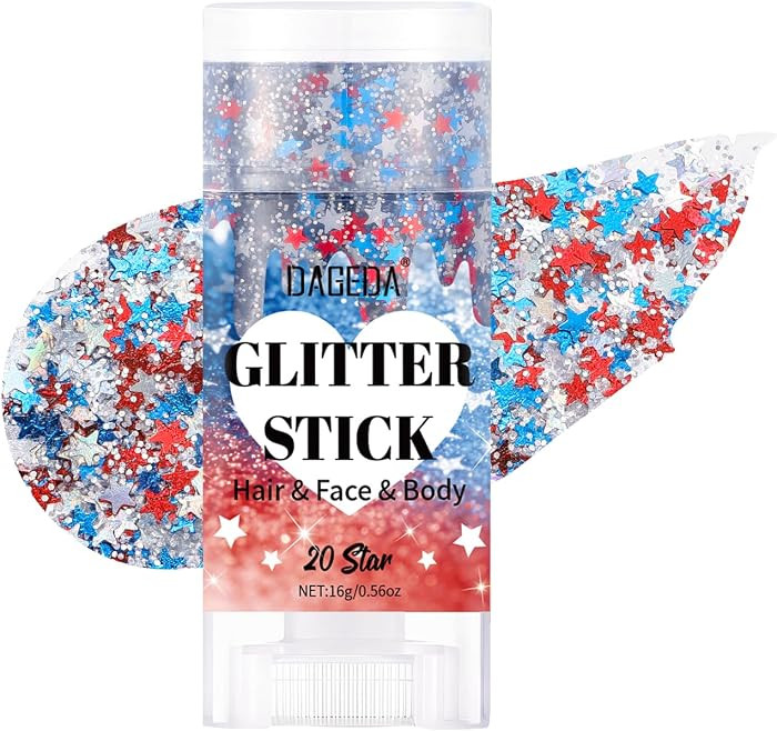 Red White Blue Body Glitter Stick, Sparkly Face Glitter Makeup, 4th of July Outfits Accessories f... | Amazon (US)