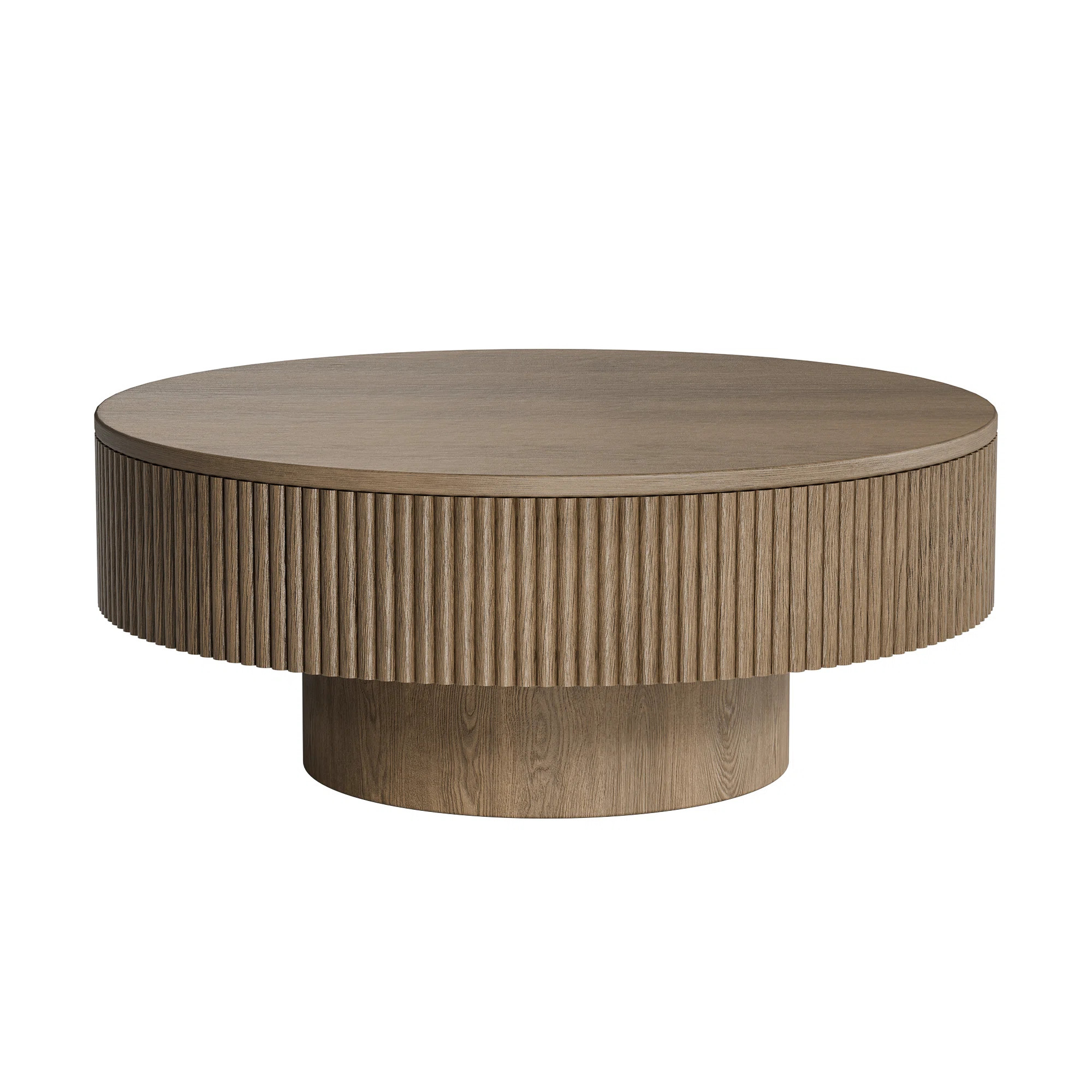 Latitude Run® 35"W Circular Oak Coffee Table-Solid Wood Groove Design Made With Wax Wood And Oak... | Wayfair North America