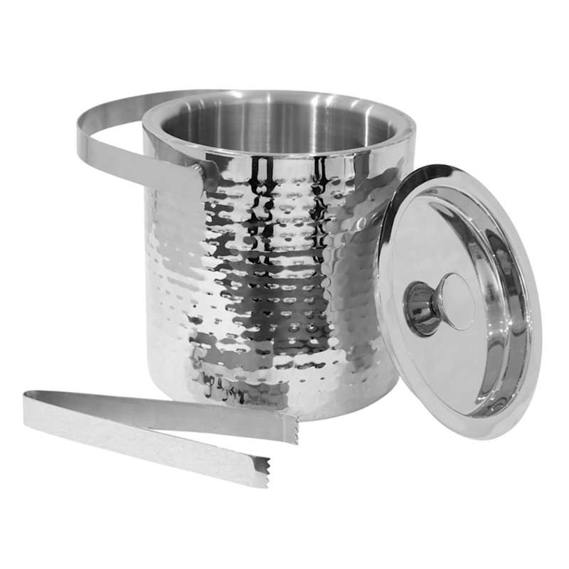 Silver Hammered Ice Bucket with Ice Tongs, 3qt | At Home