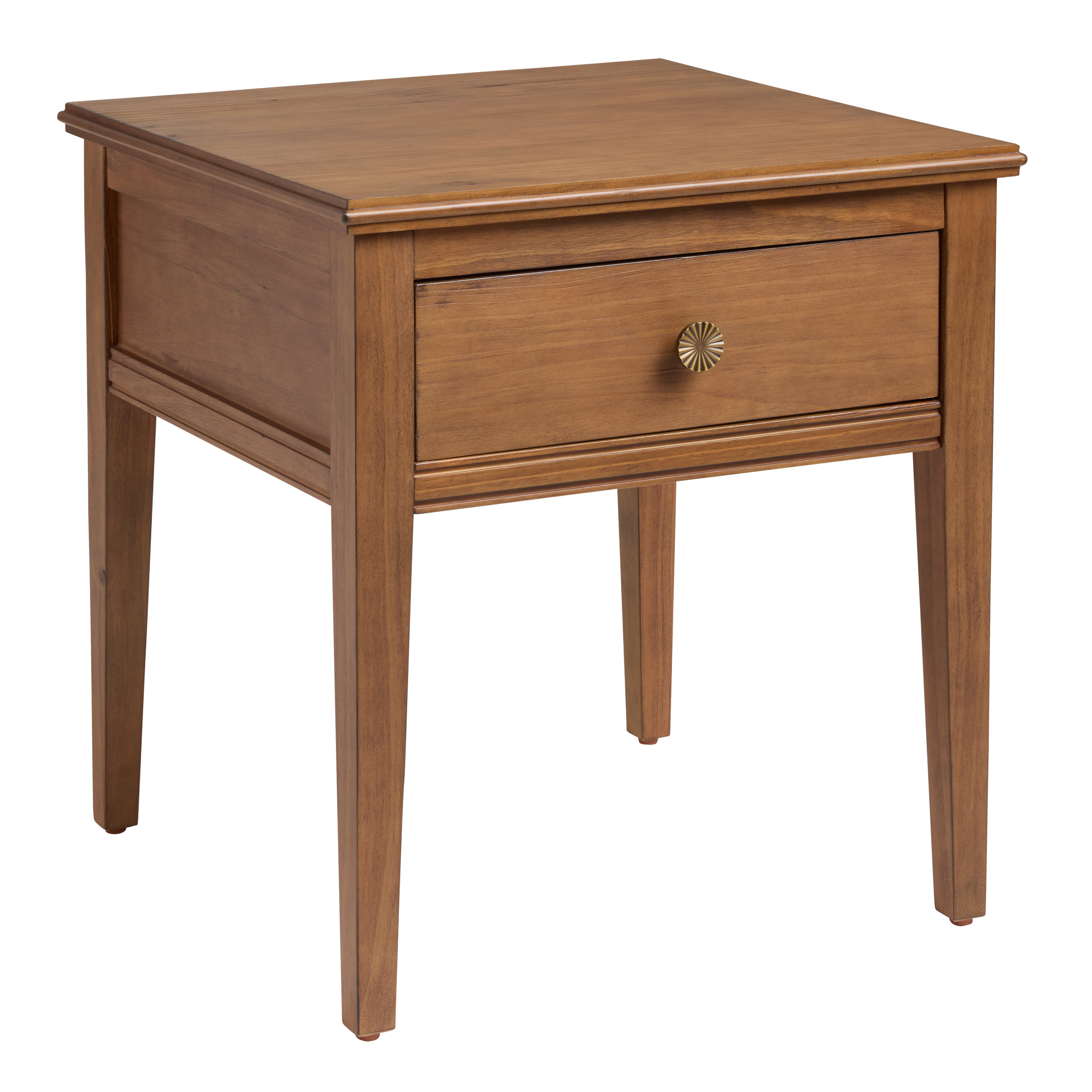 Becker Warm Chestnut Pine Wood End Table with Drawer | World Market