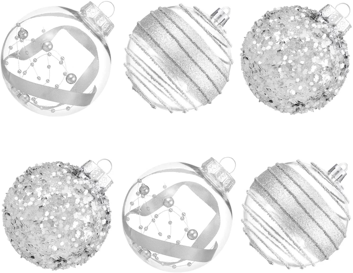 XmasExp Christmas Ball Ornaments Set-70mm/2.76" Silver Large Shatterproof Clear Glitter Pastic Ch... | Walmart (US)