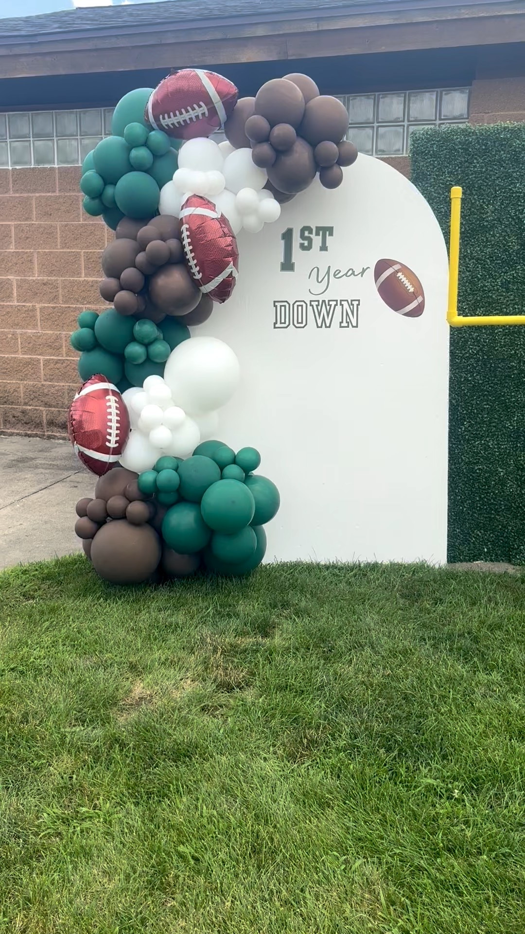 🏈 Football themed 1st birthday party ideas! 🎉 This “1st Year Down” setup features a DIY PVC goal post, custom-painted backdrops, a faux grass wall, and a full balloon garland in turf-inspired colors 🤎💚🤍 Perfect party inspo for milestone birthdays, sports themed parties, and kids birthday decorations. ✨

Shop balloons, backdrop panels, grass walls, and party decor essentials to recreate this look at home! 🎈

#LTKFindsUnder100 #LTKParties #LTKFamily