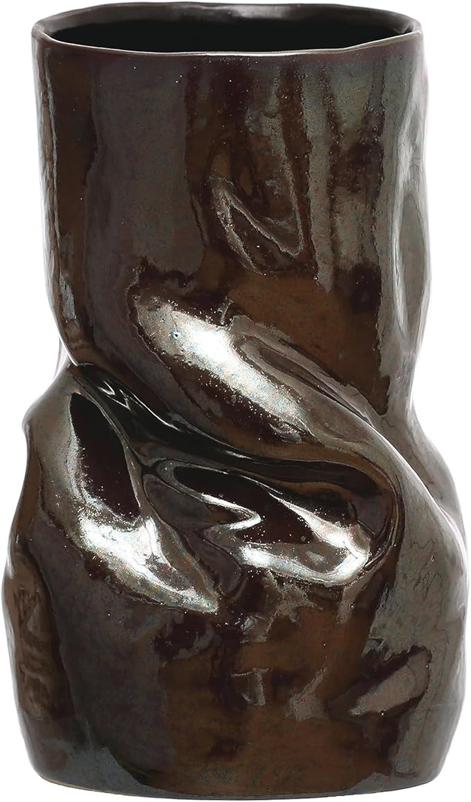 Bloomingville 5.5 Round Stoneware Organic Shaped Vase with Iridescent Finish, Brown | Amazon (US)