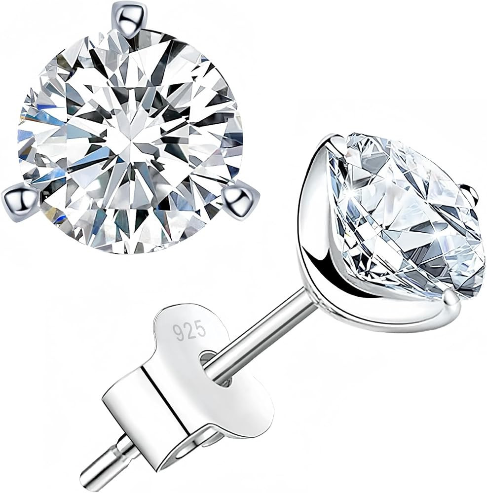 Moissanite Stud Earrings for Women, 0.5-2ct Lab Created Diamond Stud Earring,18K Gold/White Gold ... | Amazon (US)