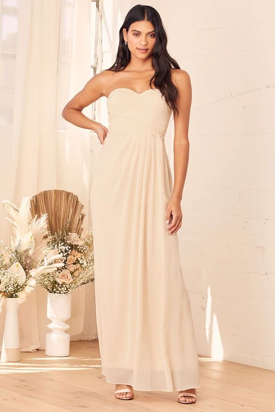With All My Heart Gardenia Pleated Strapless Maxi Dress | Lulus (US)