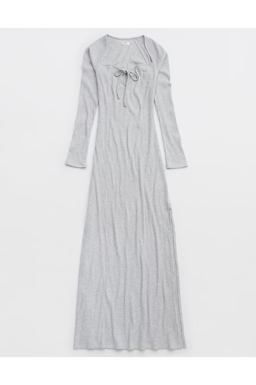 Aerie Long Sleeve Knit Tie Front Maxi Dress Women's Medium Heather Gray XXS | American Eagle Outfitters (US & CA)