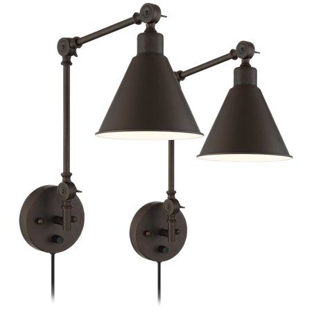 360 Lighting Wray Bronze Metal Plug-In Wall Lamp Set Of 2 | Walmart (US)