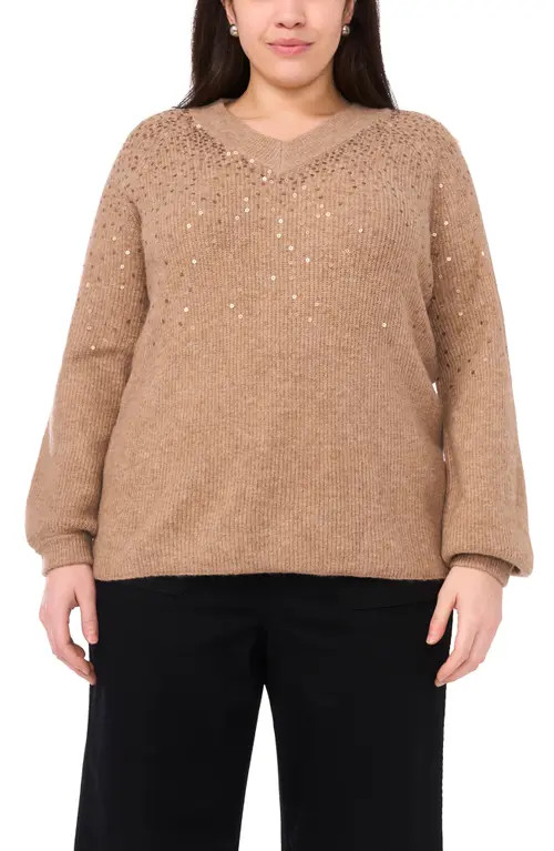 Vince Camuto Sequin Cotton Sweater in Taupe at Nordstrom, Size 2 X | Nordstrom