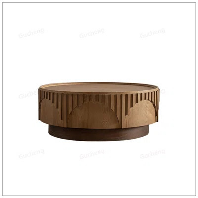 Modern Round Wooden Coffee Table with Handcrafted Relief and Sturdy Pedestal for Living Rooms and Apartments | Wayfair North America