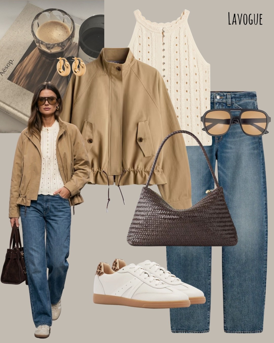 Beige twill jacket layered over a simple sleeveless top with classic jeans. Styled with a brown woven bag and light sneakers for a relaxed, go-anywhere spring look.

Shop Below 👇🏼 

#LTKSeasonal #LTKootd