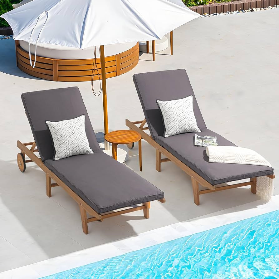 Patiorama Patio Acacia Wood Chaise Lounge Set of 2, Outdoor Folding Lounge Chair Recliner w/Adjus... | Amazon (US)