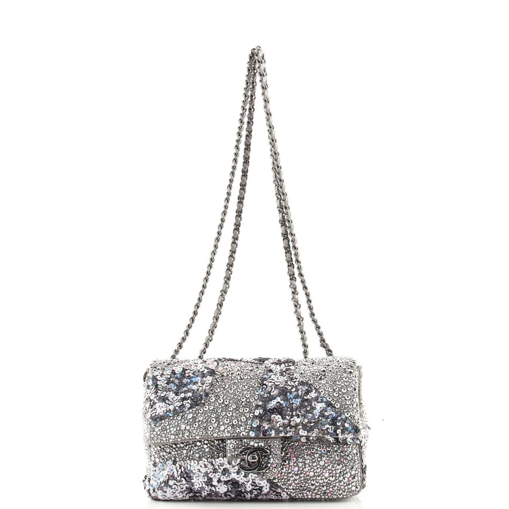 Chanel CC Flap Bag Sequin Embellished Satin Small Silver 17051152 | Rebag