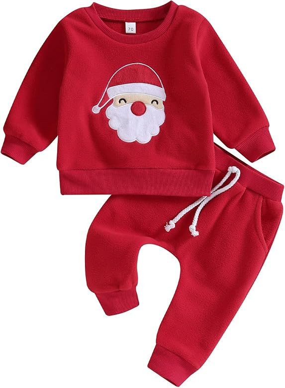 VISGOGO Baby Boy Girls Christmas Outfits Letter Print Long Sleeve Sweatshirt Pants Toddler Fall W... | Amazon (US)