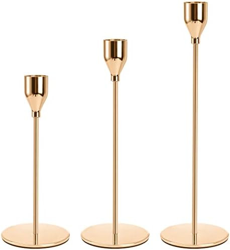 Suwimut Rose Gold Candle Holders for Tapered Candles Set of 3, Table Decorative Candlestick Holde... | Amazon (CA)