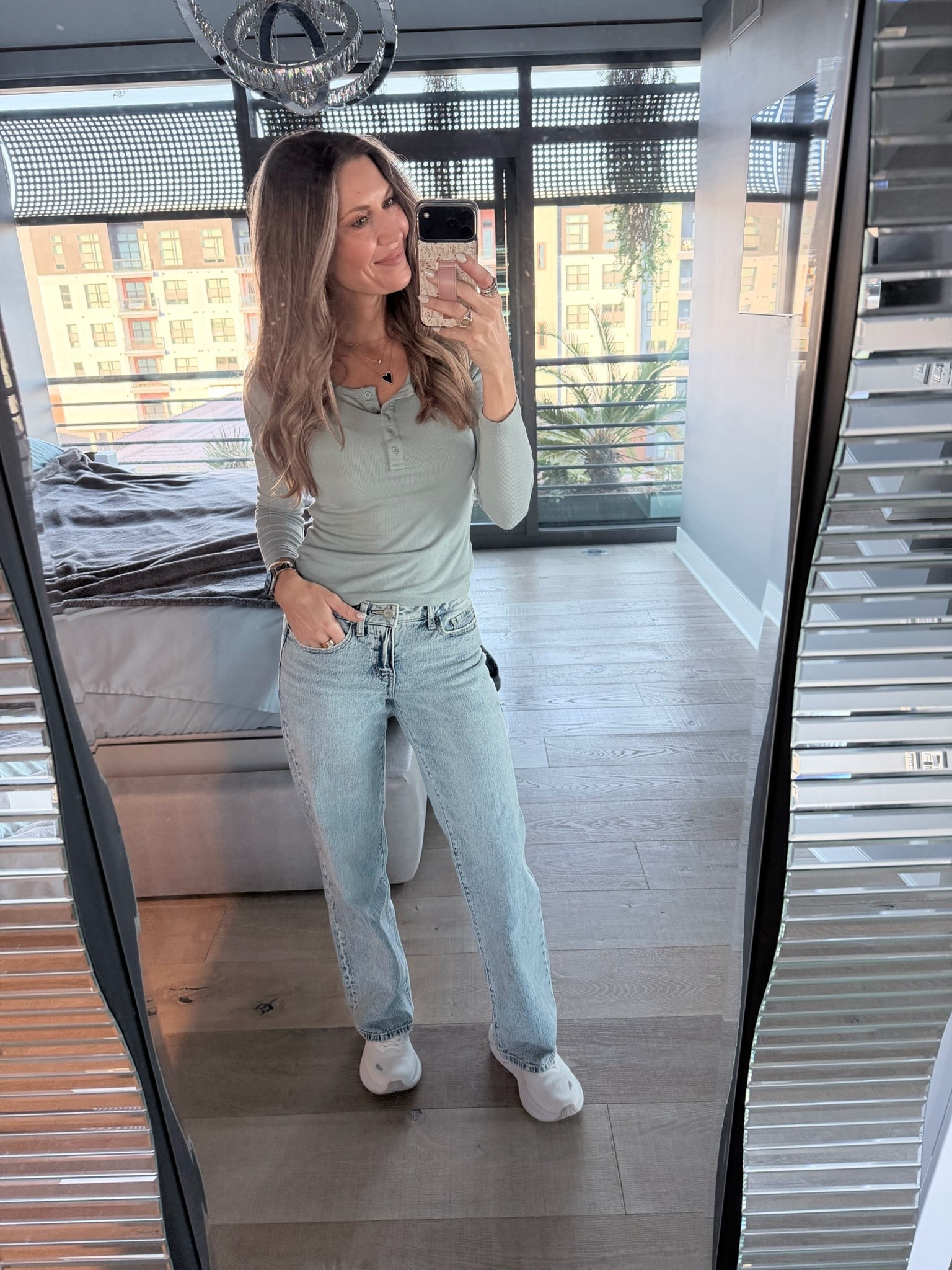 Casual everyday outfit that I keep reaching for lately 🤍 Wearing a soft long-sleeve henley, light-wash straight-leg jeans, and comfy neutral sneakers — the perfect simple look for errands, travel days, or easy mom outfits. If you love effortless basics you can mix and match, this combo is a must. Linking everything on LTK for easy shopping!

casual outfit, everyday style, straight leg jeans, henley top, neutral sneakers, simple mom outfit, easy winter outfits, light wash denim, comfy style, basic wardrobe essentials

#LTKootd #LTKdayinmylife