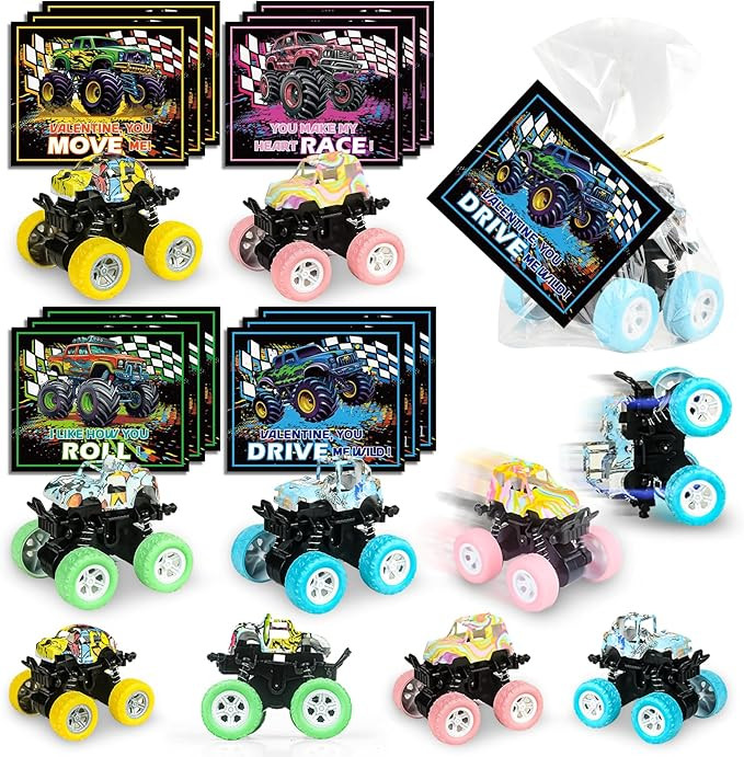 24 Pack Valentines Cards for Kids with Monster Truck Toys, Valentine's Greeting Cards for School ... | Amazon (US)