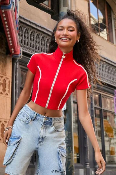 Disney Minnie Mouse Zip-Up Crop Top | Forever 21