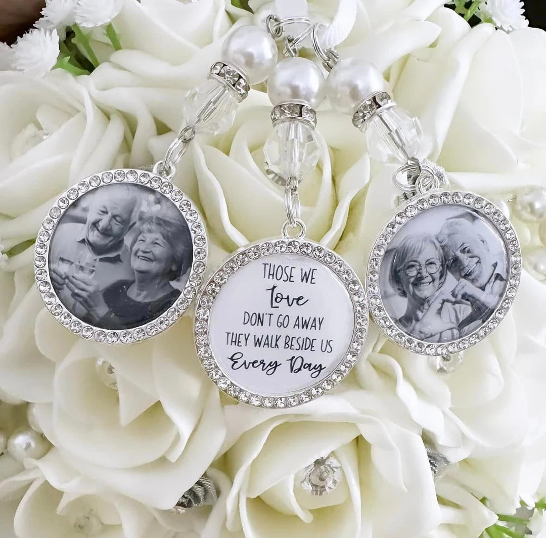 Wedding Photo Bouquet Charm Diamante Memorial Charm Personalised Bride With Beads Personalised Wi... | Etsy (UK)