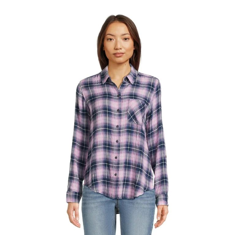 Time and Tru Women's Button Front Soft Shirt with Long Sleeves, Sizes XS-XXXL | Walmart (US)