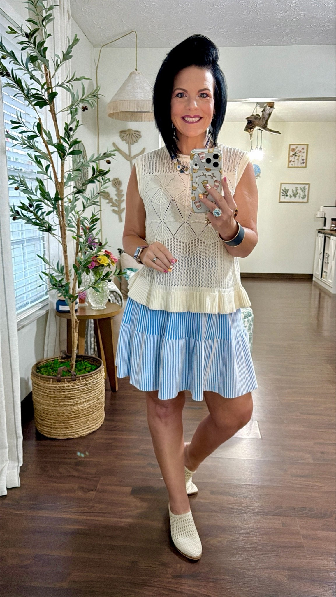 work outfits

Top is the new brand Walmart is brining this fall. Scenario Women's Texture Peplum Tank Sweater, Lightweight, size small TTS 
Link similar sweater 

ON CLEARANCE!
Free Assembly Women's and Women's Plus Ribbed Stitch Tiered Mini Skirt
Size small - could size down 1 

Time and Tru Goldtone and Faux Snake Cuff Bracelet
Navy Blue

Women's Square Toe Slip On Heeled Mules, Backless,

#LTKOver40 #LTKootd #LTKWorkwear