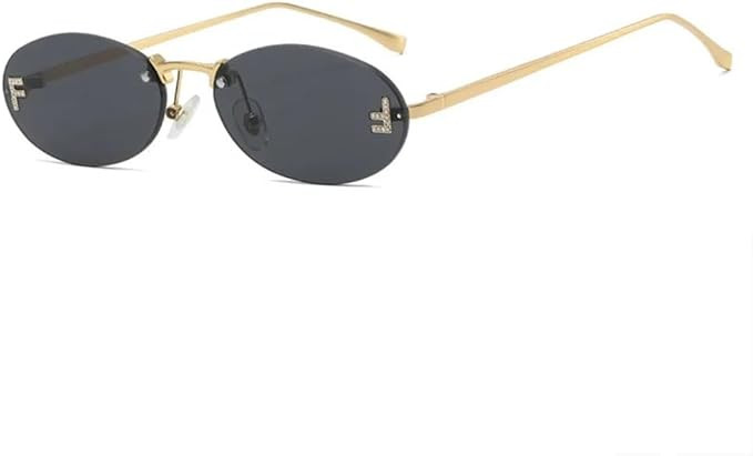 Luxury Diamond-encrusted Oval Sunglasses, Candy Color Frame, Unisex, Rimless, UV400 Protection (B... | Amazon (US)