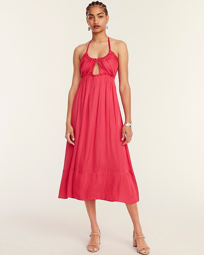 Halter cutout dress in featherweight satin | J. Crew US
