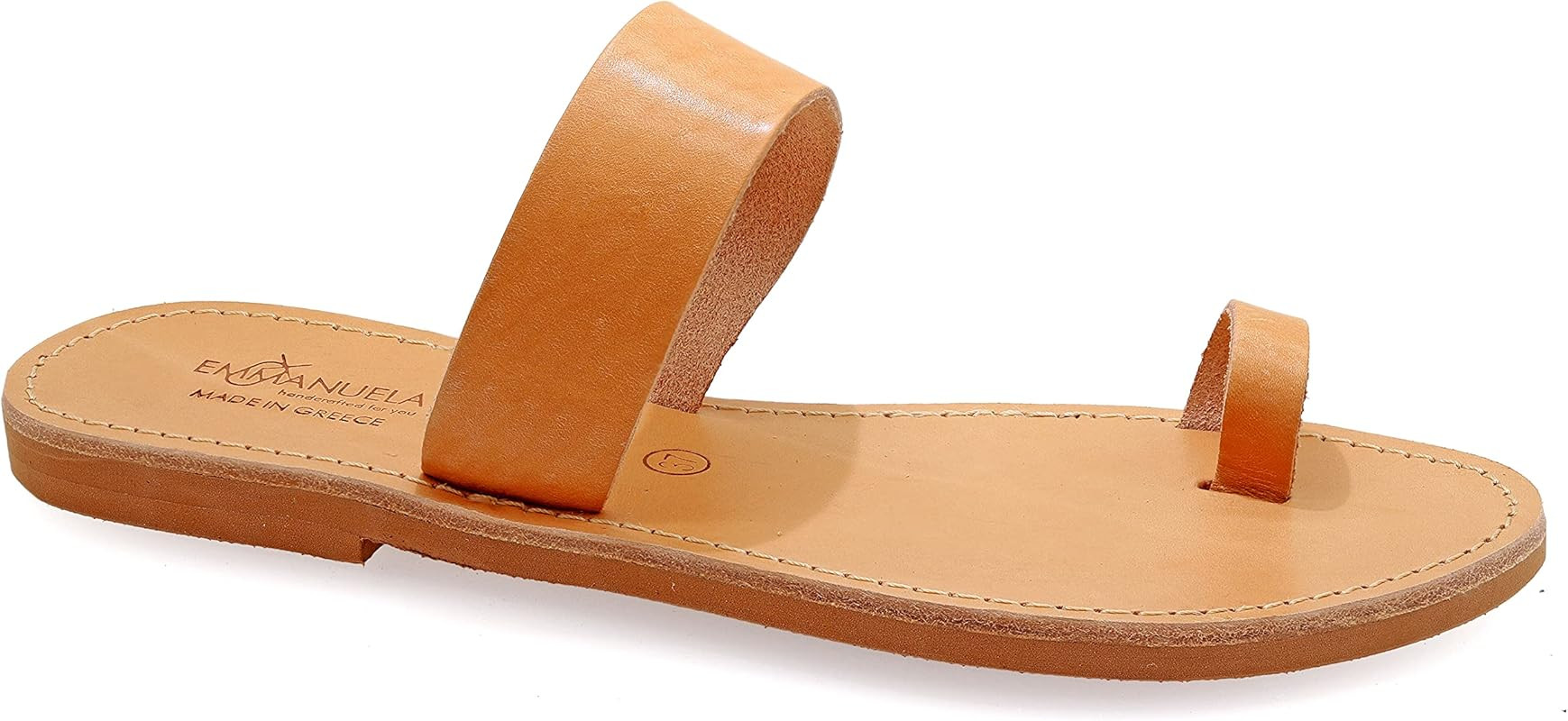 Emmanuela Greek Leather Toe ring Sandals, Quality Handmade Slider Summer Shoes, Slide on Strappy ... | Amazon (UK)