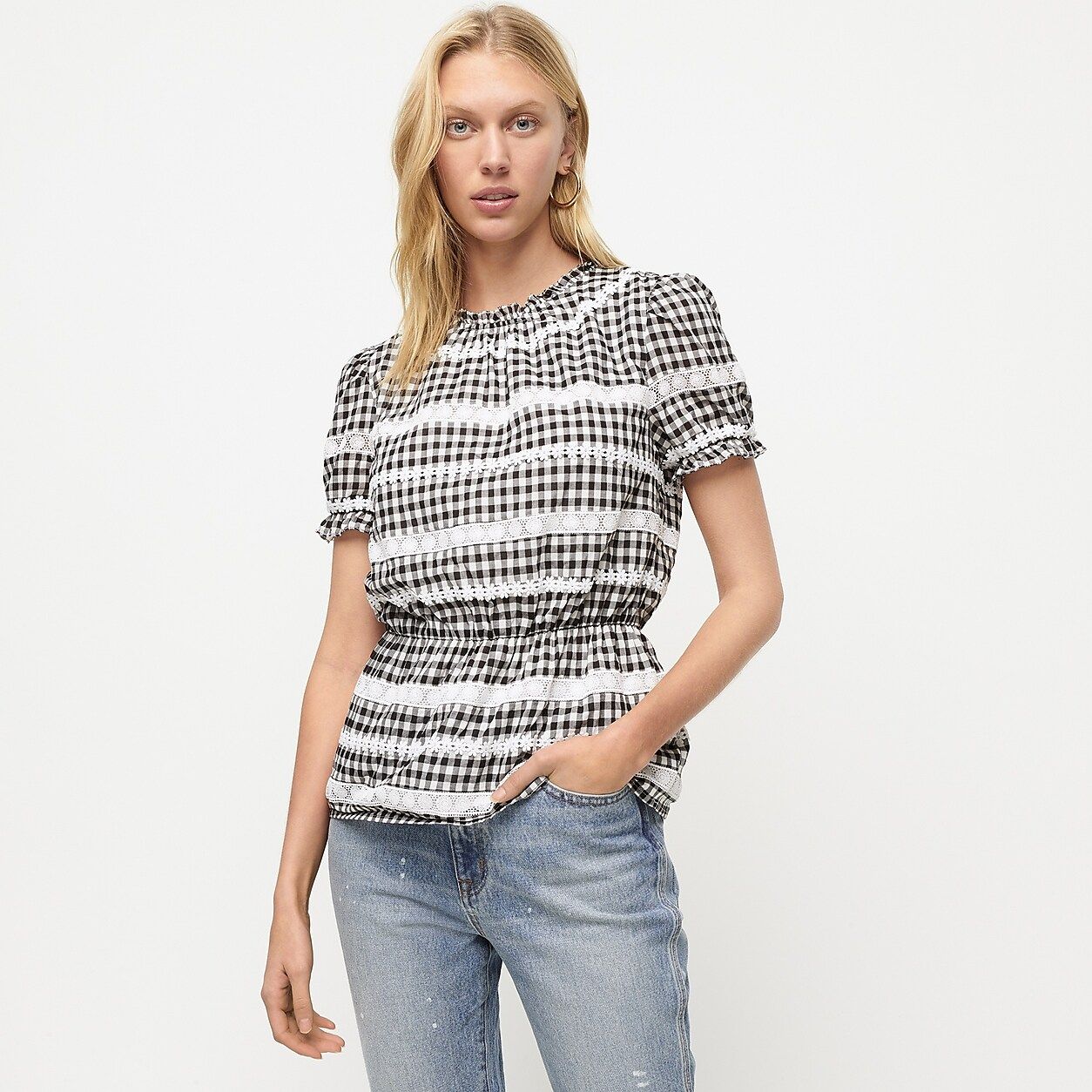 Daisy-chain peplum top in gingham | J.Crew US