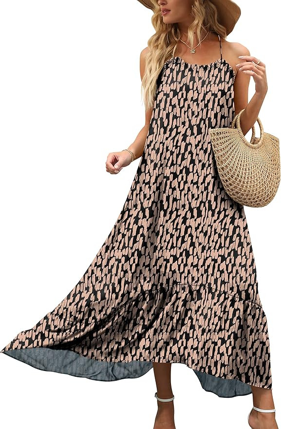 LOGENE Women's Summer Casual Loose Maxi Dresses Floral Print Long Boho Beach Sundress | Amazon (US)