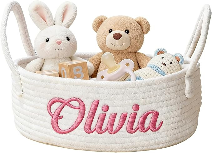 Personalized Baby Embroidery Name Basket, Custom Easter Basket Newborn Shower Birthday Gifts, Bab... | Amazon (US)