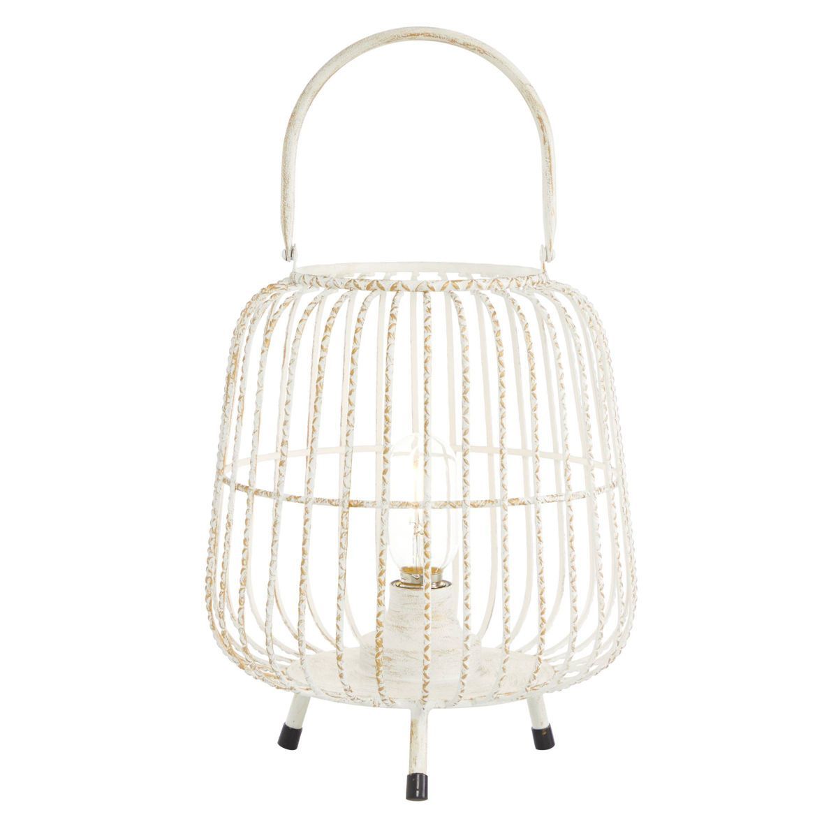 12" x 10" Modern Metal Caged Candle Holder with Led Light Bulb Center White - Olivia & May | Target
