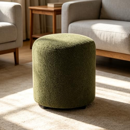 Modern Round Ottoman, Teddy Fleece Vanity Stool Footrest, Upholstered Stool for Makeup, Bedroom, ... | Amazon (US)