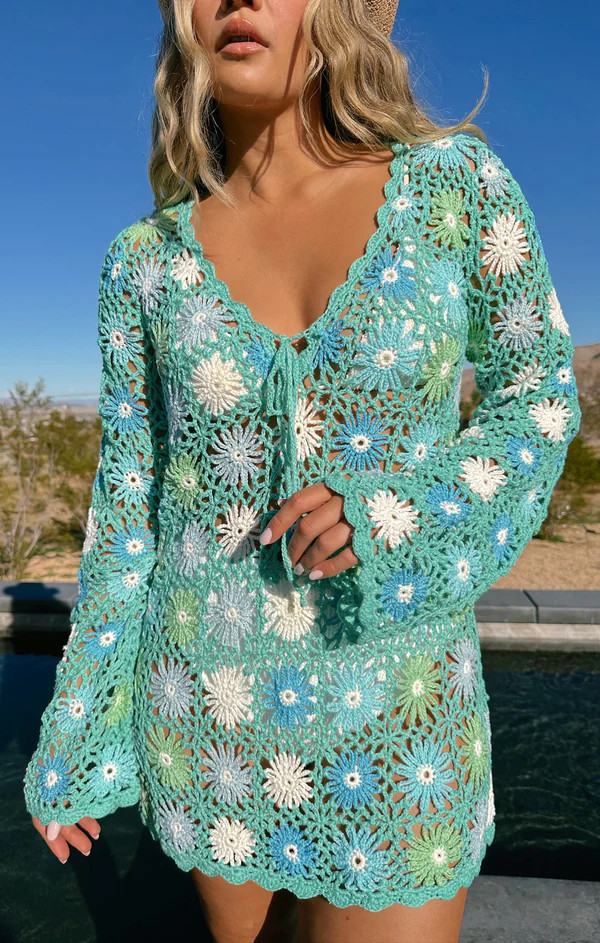 Vacay Mini Coverup ~ Blue Multi Floral Crochet | Show Me Your Mumu
