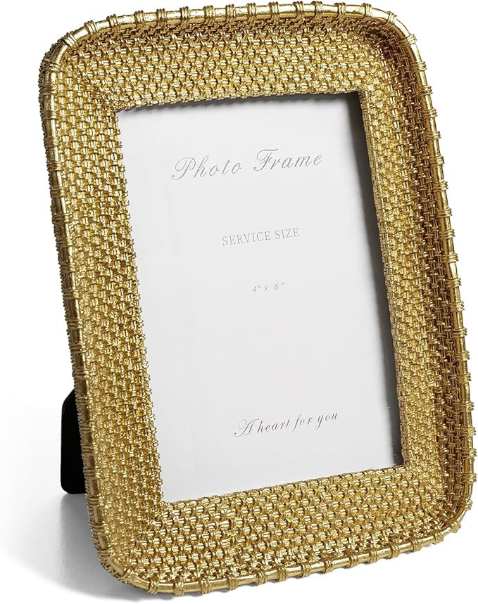 4x6 Picture Frame Vintage Gold Metal Rattan Textured Hand-Crafted Photo Frame with Glass Front, A... | Amazon (US)