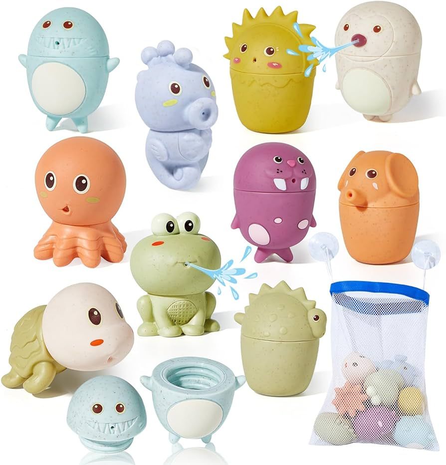 Bath Toys for Babies 6-12 Months, 10PCS Mold Free Baby and Toddler Bath Toy Squirts Ocean Animals... | Amazon (US)