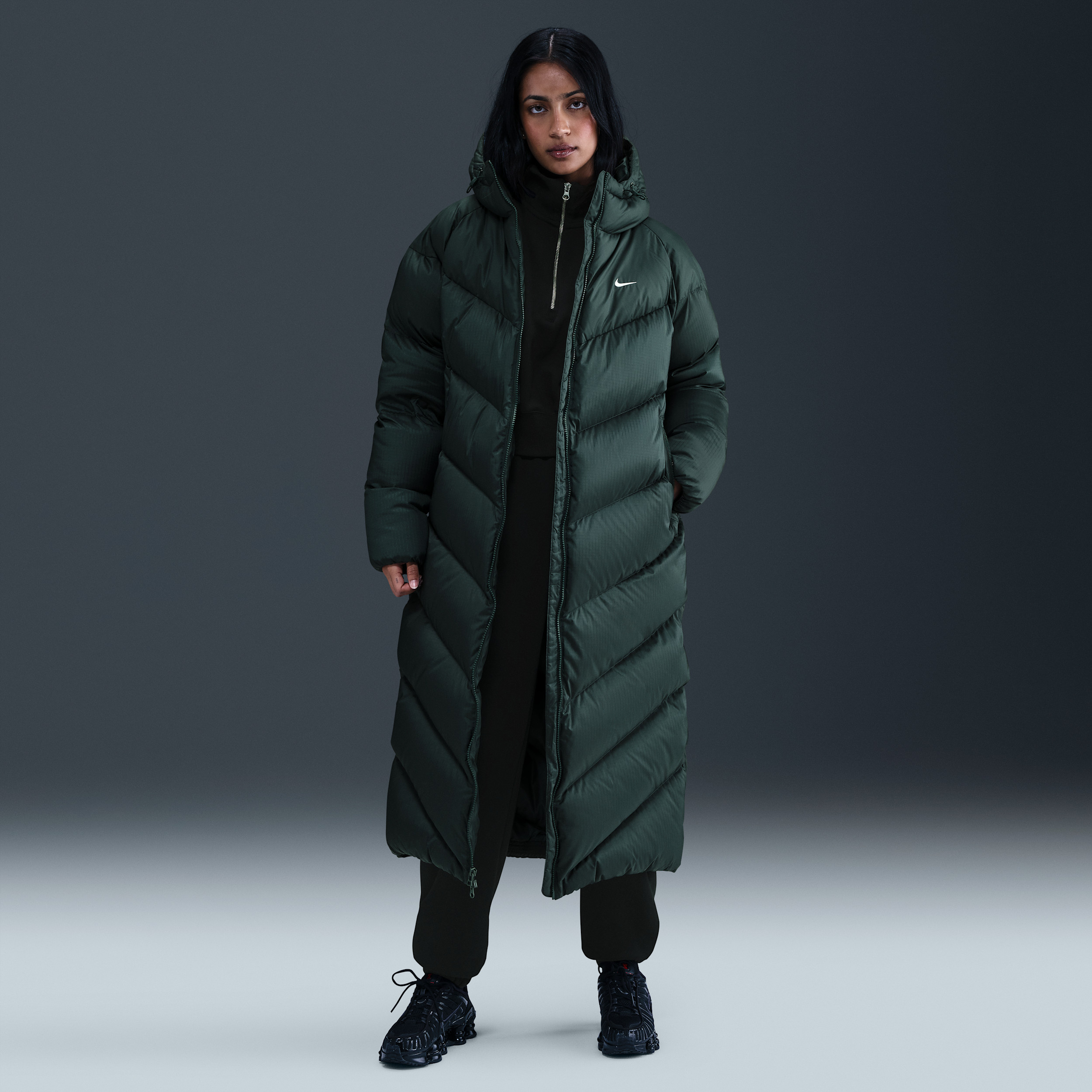 Women's Nike Sportswear Windpuffer Storm-FIT Loose Hooded Down Parka in Green | IF2593-390 | Nike (US)