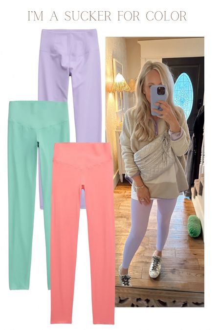I love anything that’s colorful and these aerie leggings are so dang good! I always do a petite medium in leggings if it’s an options or just a normal medium. So I say go up one size in these for comfort. 

Casual comfy look. Outfit ideas. 

#LTKfindsunder100 #LTKfindsunder50 #LTKstyletip