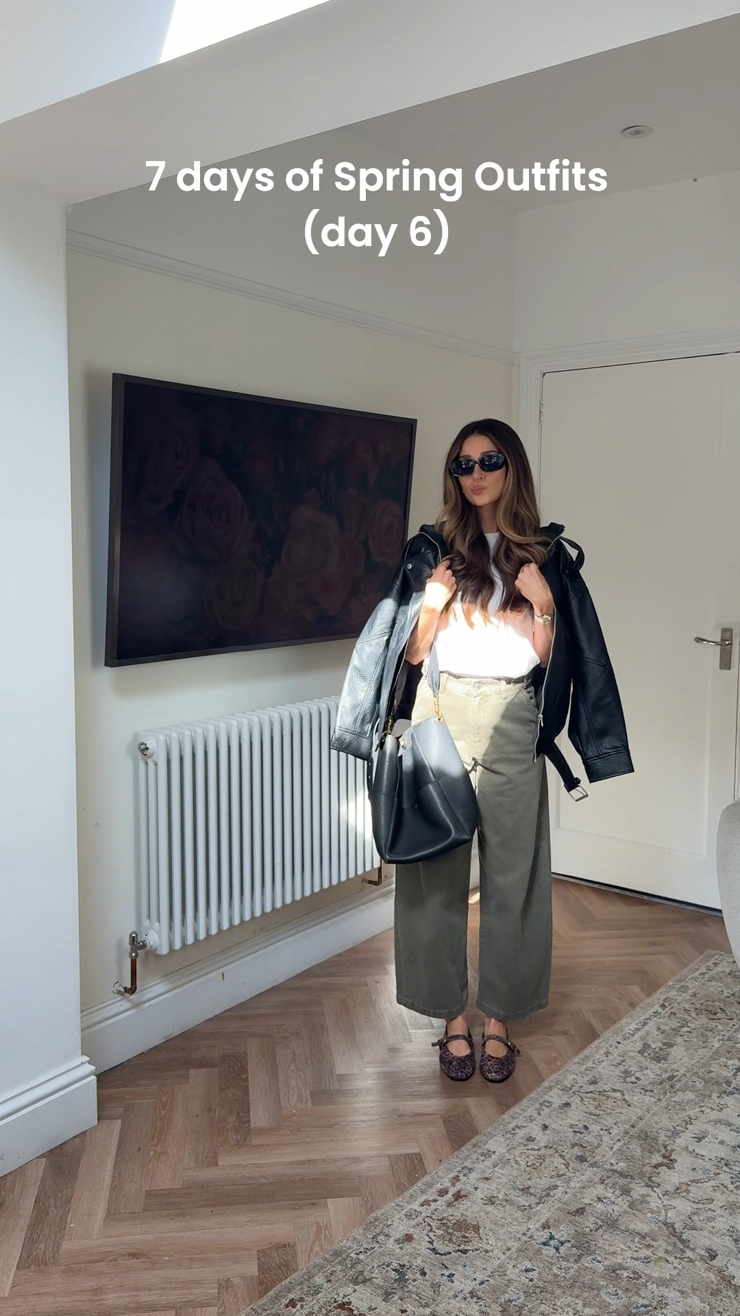 7 days of spring outfits (day 6) 🤍 

Khaki ballon barrel jeans and leather jacket from Pull&Bear ✨ 

#pullandbearcommunity 

#LTKspring #LTKuk #LTKeurope