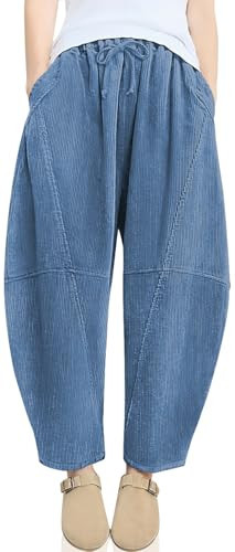 TARSE Women’s Corduroy Harem Pants Loose Fit Baggy Trousers with Pockets Casual Elastic Waist Lantern Pants, GrayBlue, M | Amazon (US)