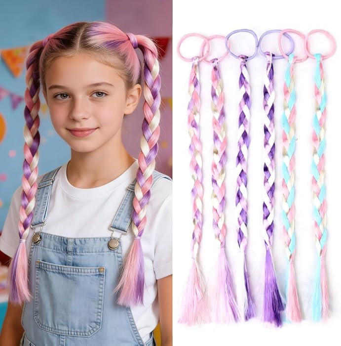 Colorful Ponytail Braids Extension Rainbow Braided Hair Extension with Rubber Band Synthetic Hair... | Amazon (US)