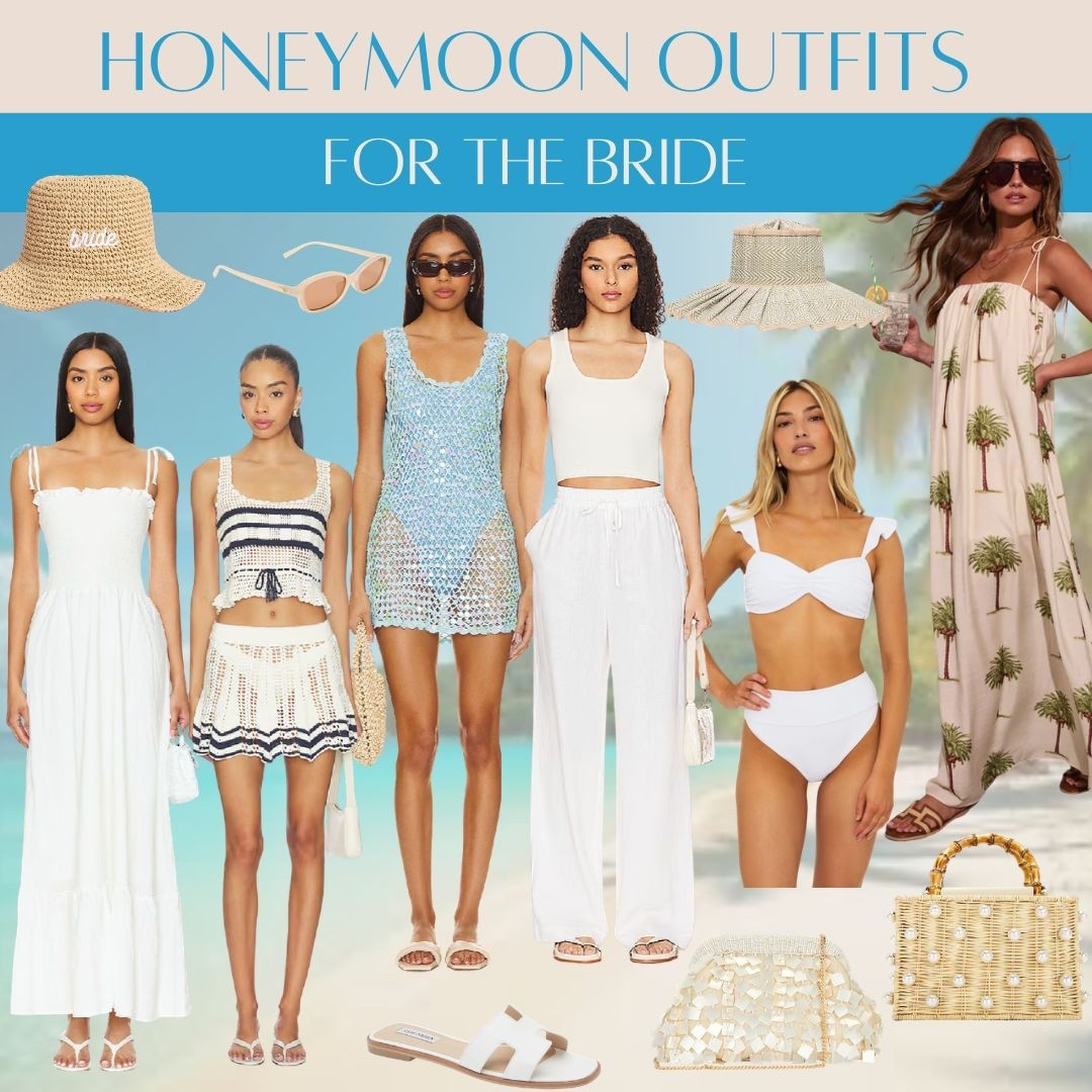Honeymoon outfits 🤍🐚 #bride #wedding #brideoutfits #honeymoon #whitedress #swim #bachelorette #beachoutfit #vacation 

#LTKootd #LTKSwim #LTKWedding