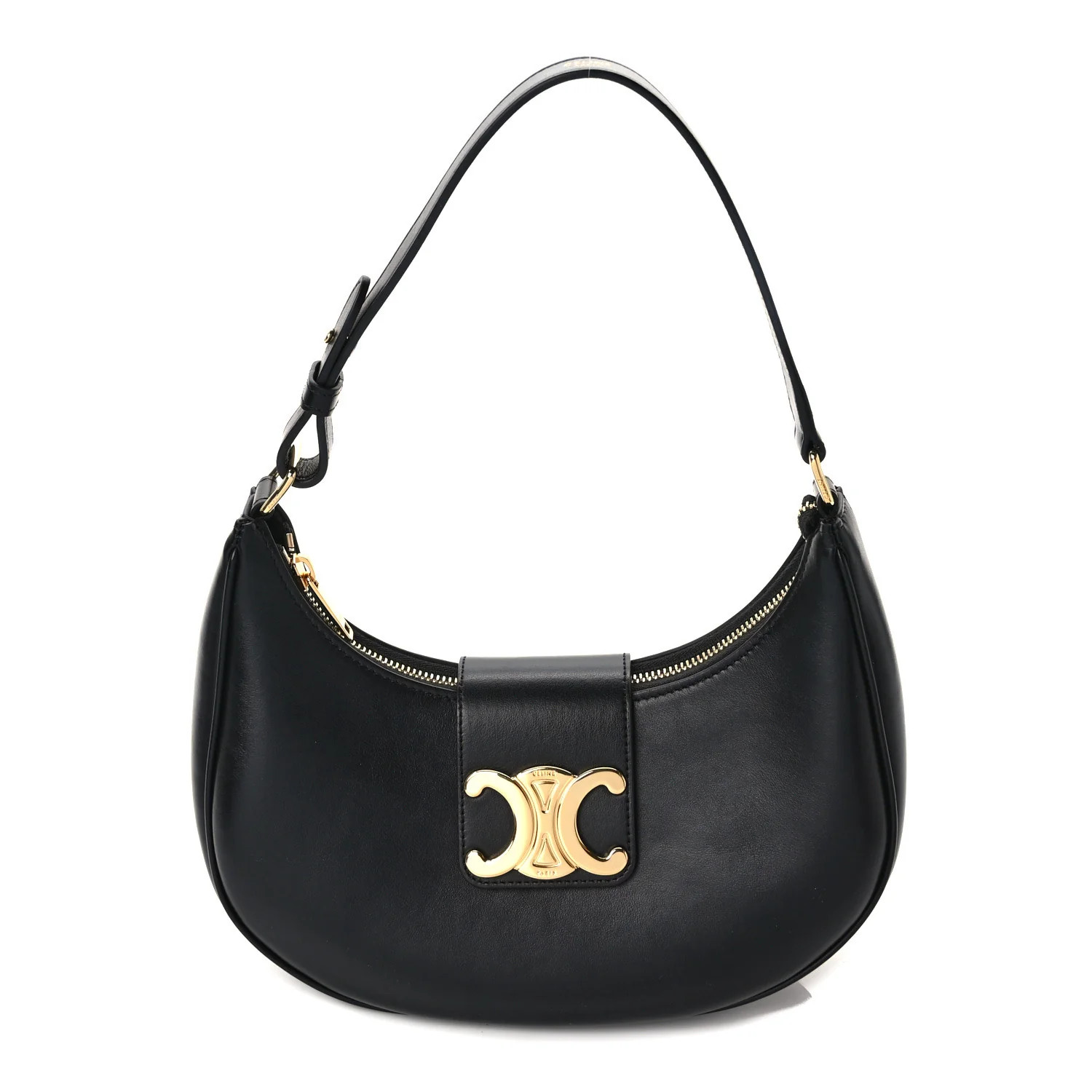 Celine Smooth Calfskin Medium Strap Ava Triomphe Shoulder Bag Black | FASHIONPHILE (US)