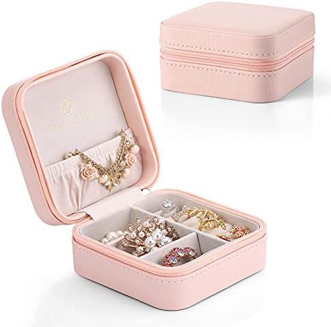 Vlando Macaron Small Jewelry Box, Travel Storage Case for Rings and Earrings - Pink | Amazon (US)