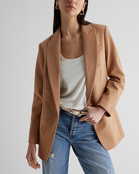 Editor One Button Pinstripe Boyfriend Blazer | Express