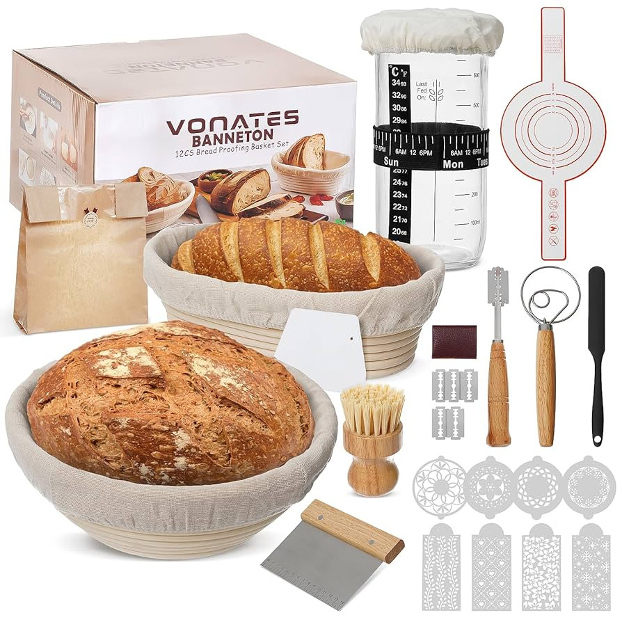 Sourdough Starter Kit, Sourdough Bread Baking Supplies, Banneton Bread Proofing Basket, 24oz Sour... | Amazon (US)