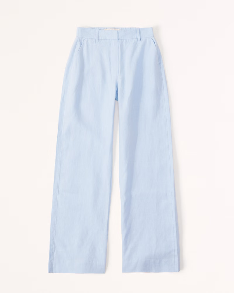 Premium Linen Flat Front Wide Leg Pant | Abercrombie & Fitch (US)